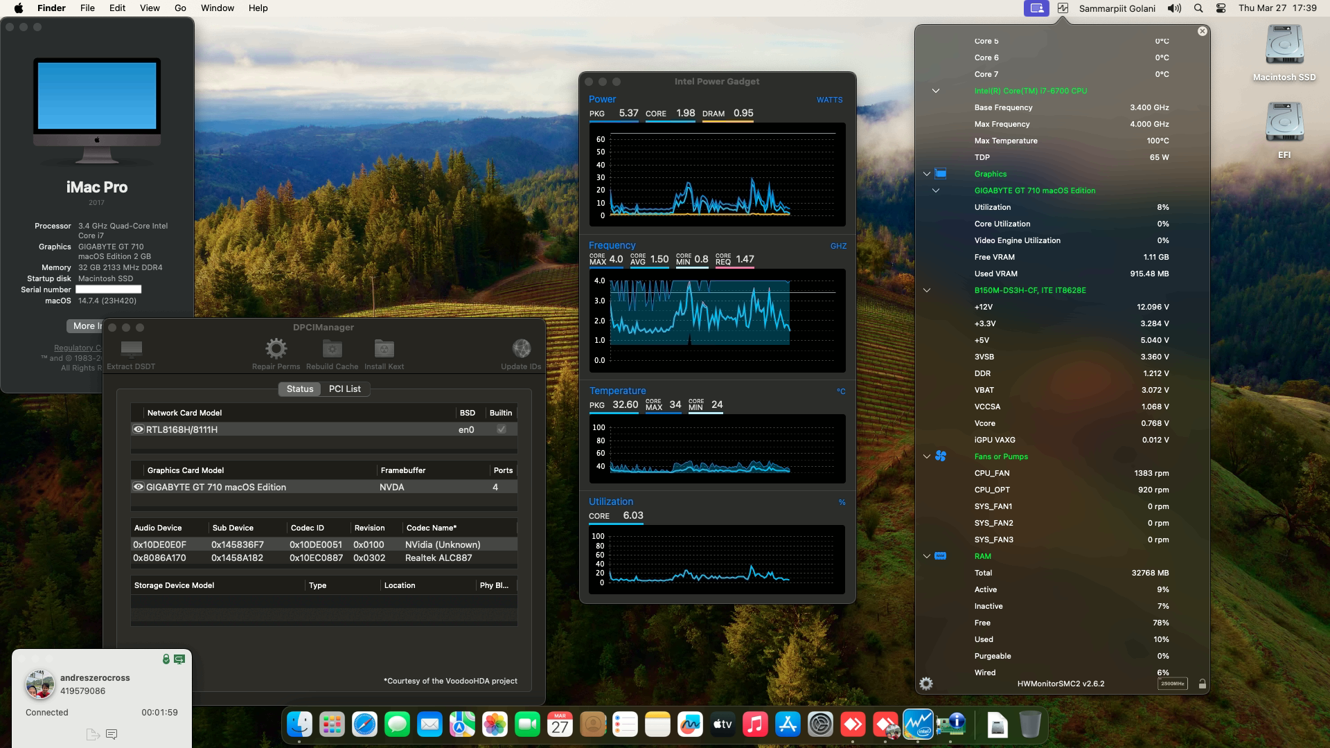 Success Hackintosh macOS Sonoma 14.7.4 Build 23H420 in Gigabyte GA-B150M-DS3H + Intel Core i7 6700 + Gigabyte GT 710
